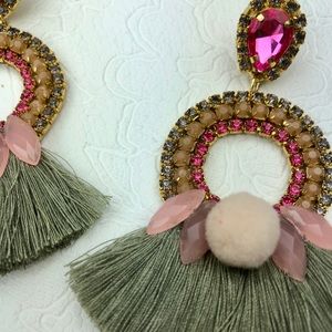 Grey Gray Pink Chandelier Hoop Statement Earrings